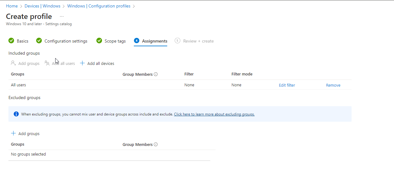 Assigning the configuration profile to groups